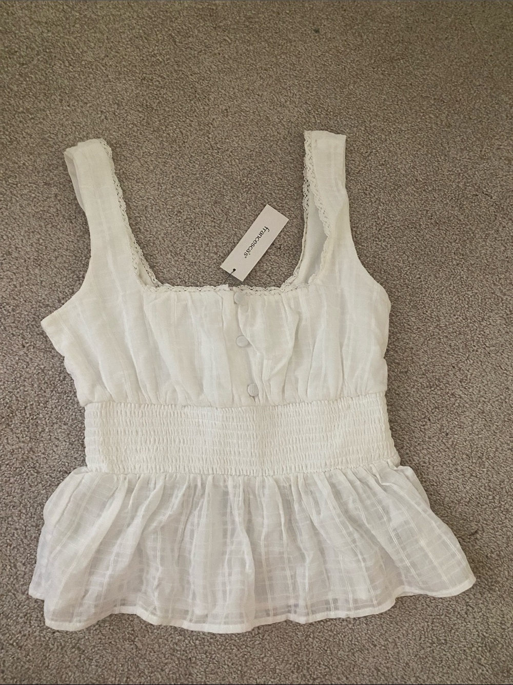 Francesca's Collections Cream Smocked Peplum Camisole